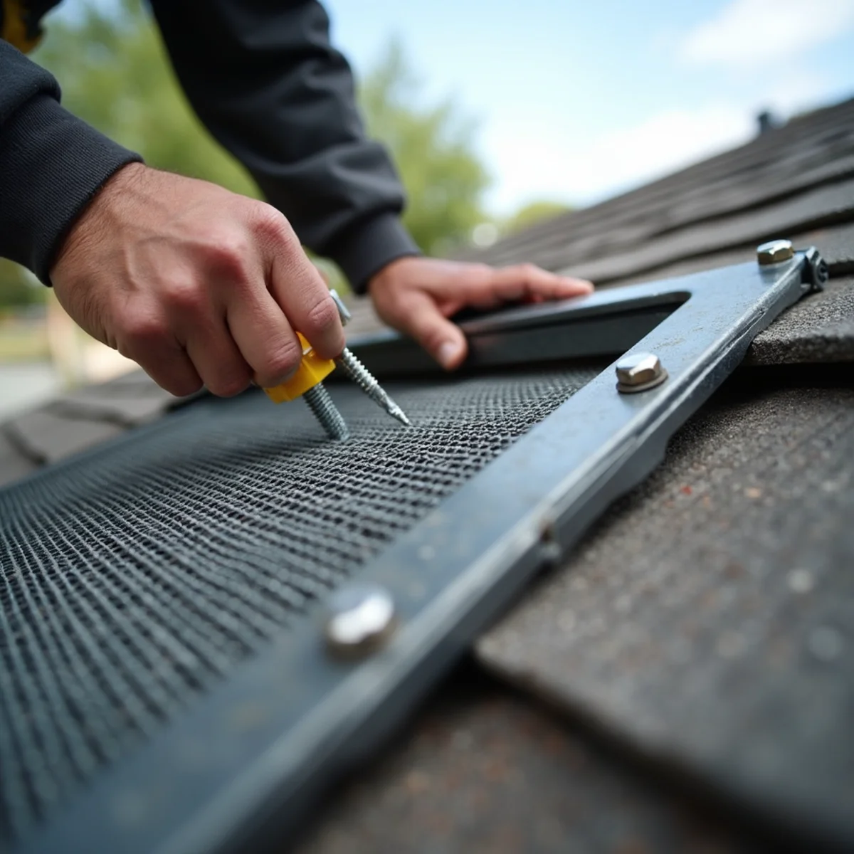 Installing chew-proof 26-gauge 1/4-inch galvanized steel hardware cloth over attic opening
