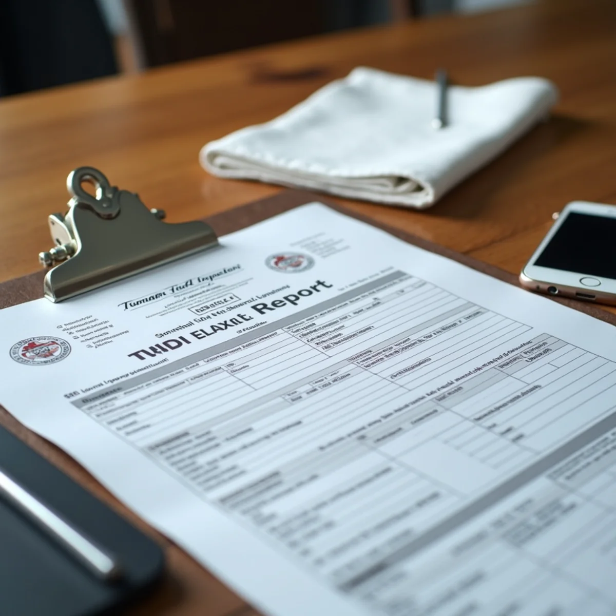 Official Texas Department of Agriculture structural pest WDI inspection form on inspector clipboard